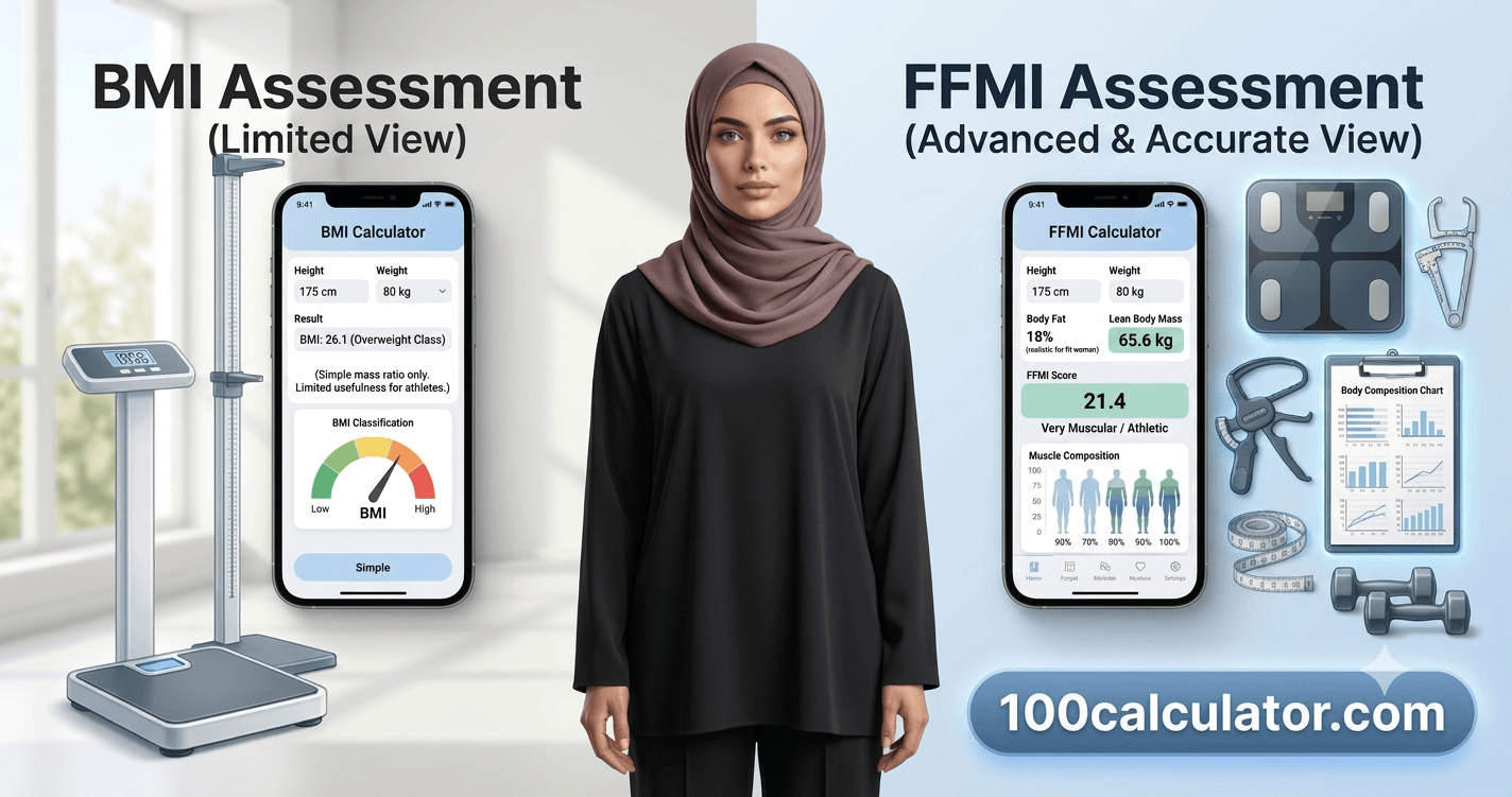 Tape measure and calculator side by side, representing how BMI and FFMI each try to measure body size in different ways