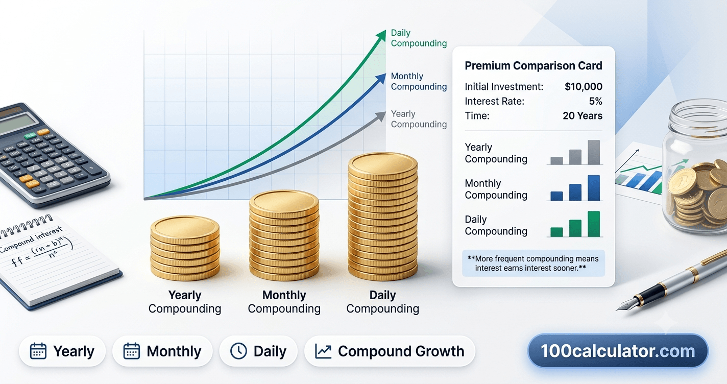 Stacks of coins growing in height beside an upward arrow, representing how compound interest builds a balance over time