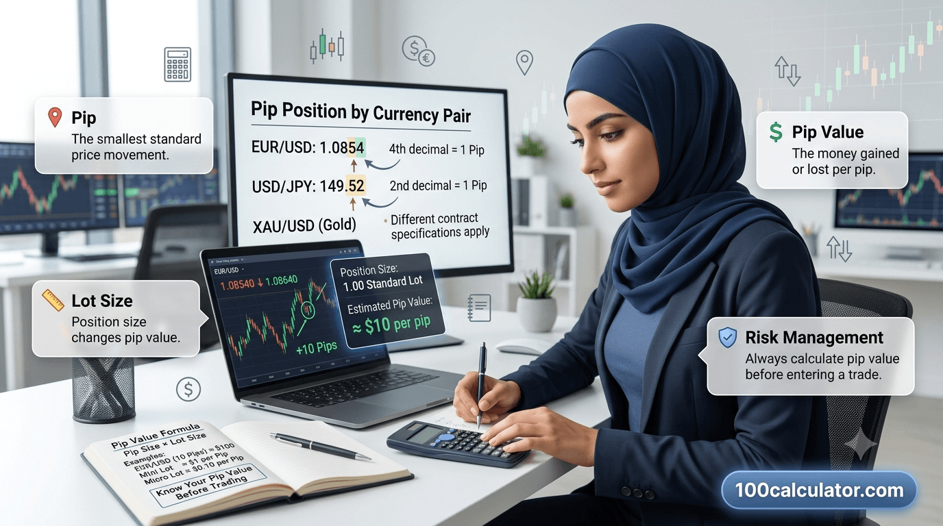 Forex trader comparing pip value and price movement across currency pairs on a trading screen
