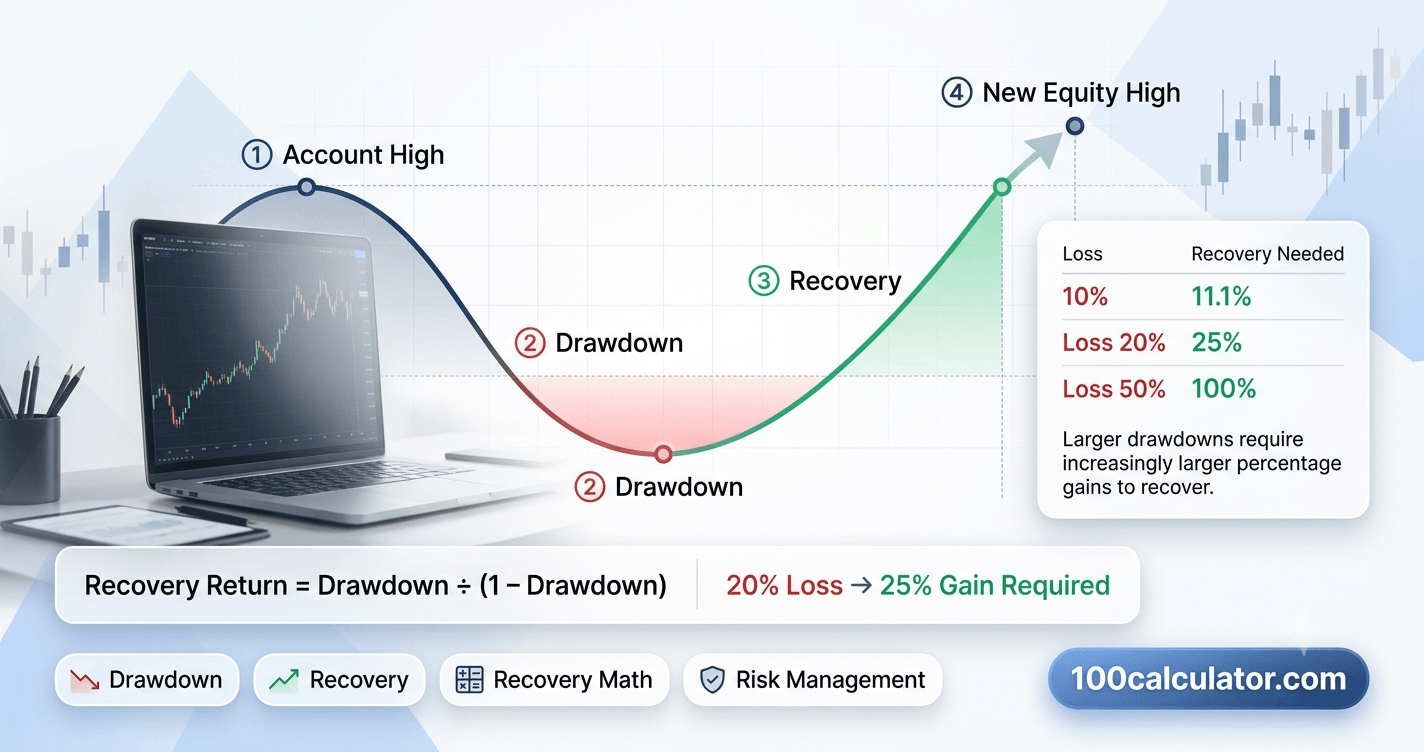 Account balance chart showing a drawdown drop followed by a recovery back to a new high